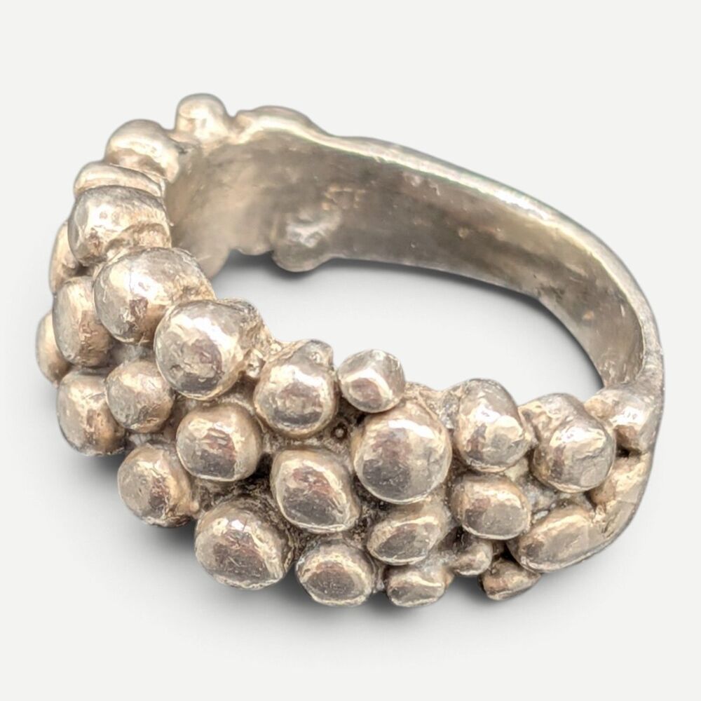 Vintage Silver Brutalist Ring Modernist Granulated Sculptural Freeform Raw 925